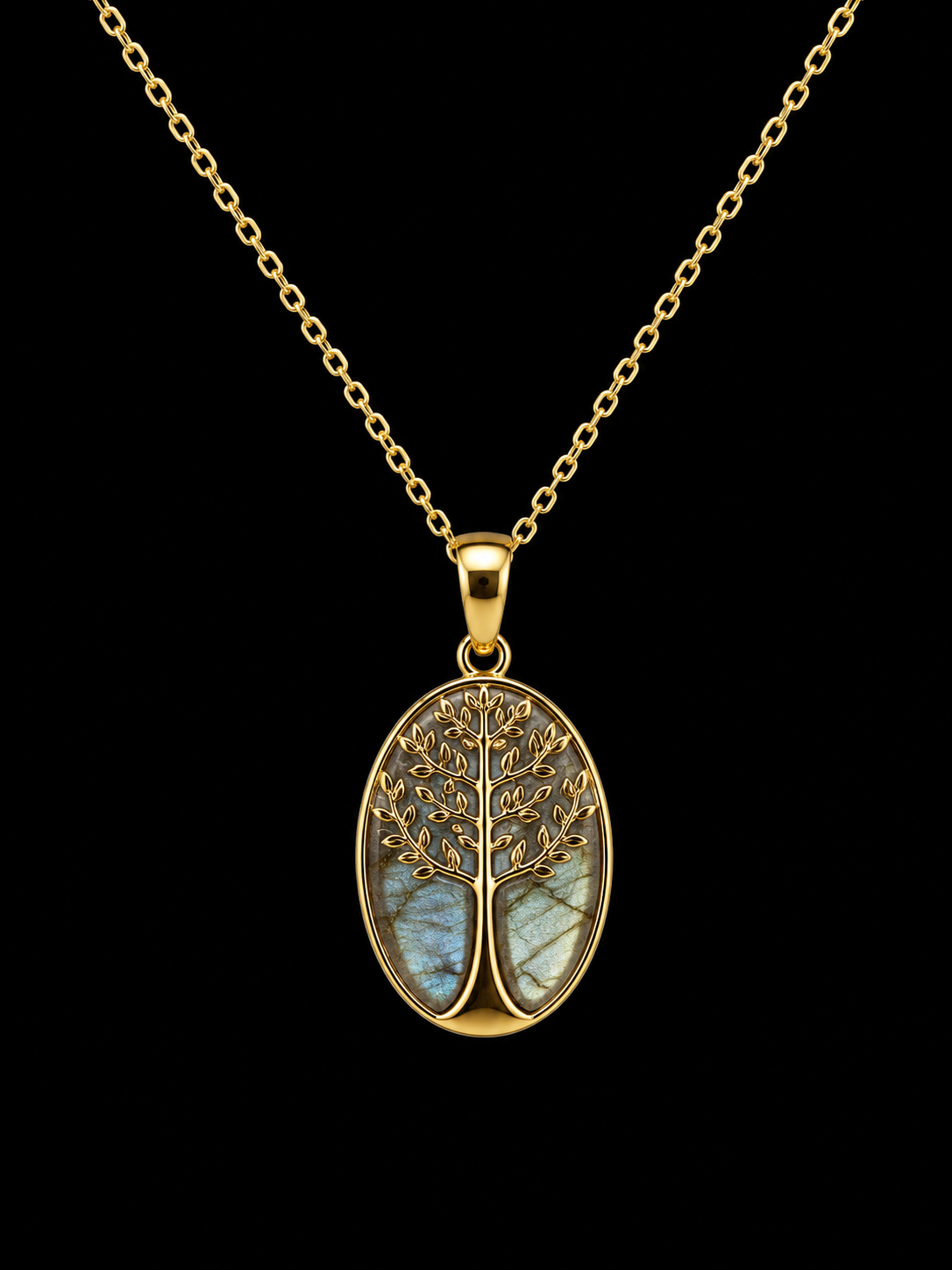 Collier Argent 925 Labradorite & Arbre de Vie