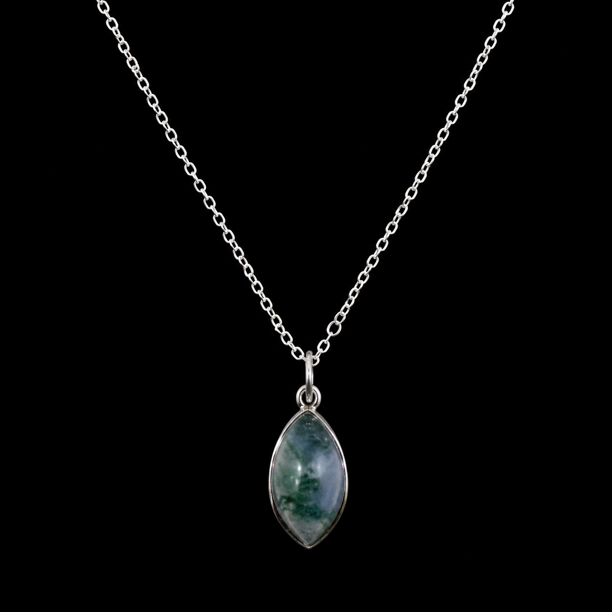 Collier Argent 925 'Larme Argentée' - Agate Mousse