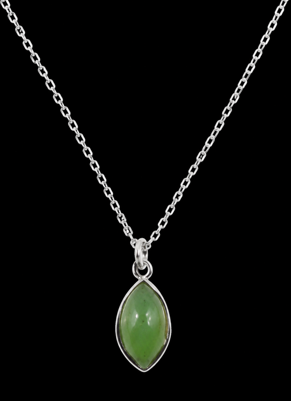 Collier Argent 925 'Larme Argentée' - Jade Vert