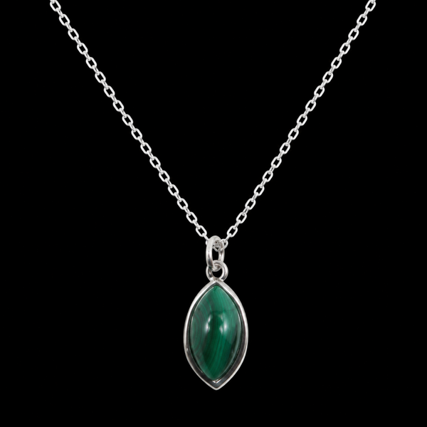 Collier Argent 925 'Larme Argentée' - Malachite