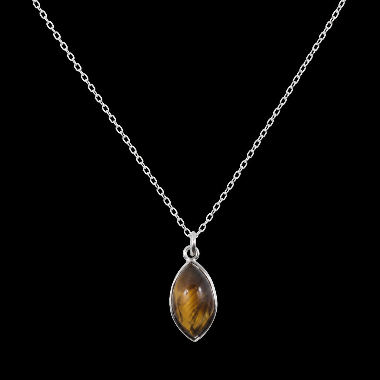 Collier Argent 925 'Larme Argentée' - Oeil de Tigre