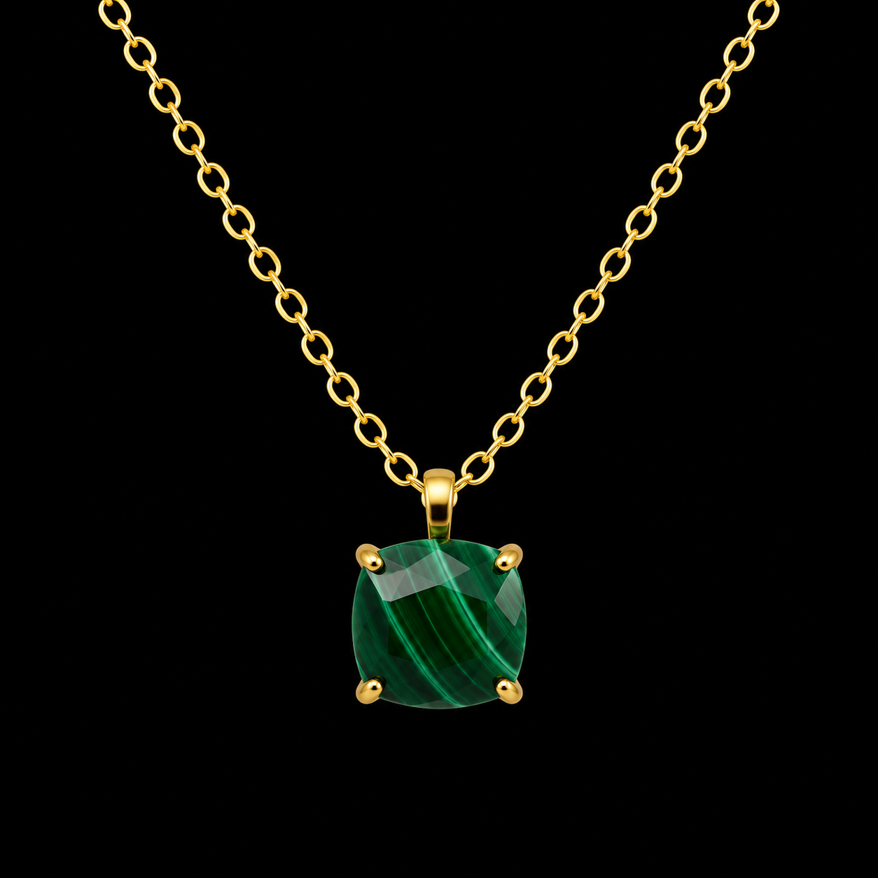 Collier Argent 925 Malachite Carrée