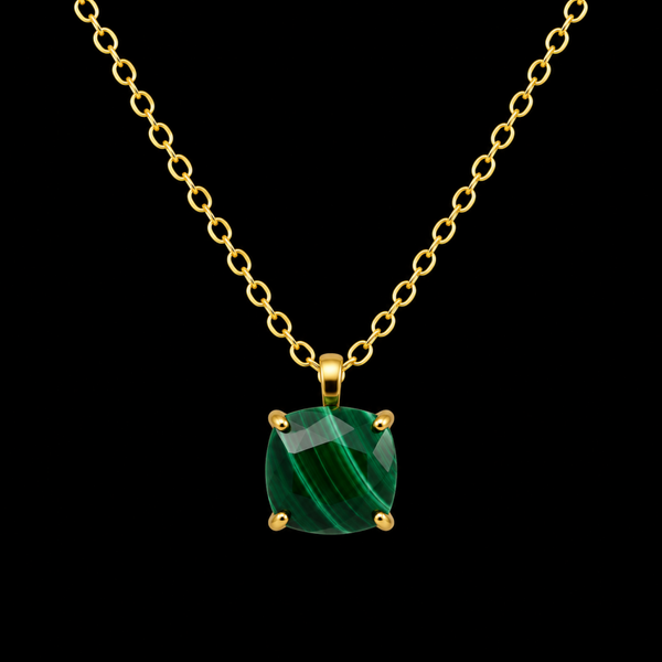 Collier Argent 925 Malachite Carrée