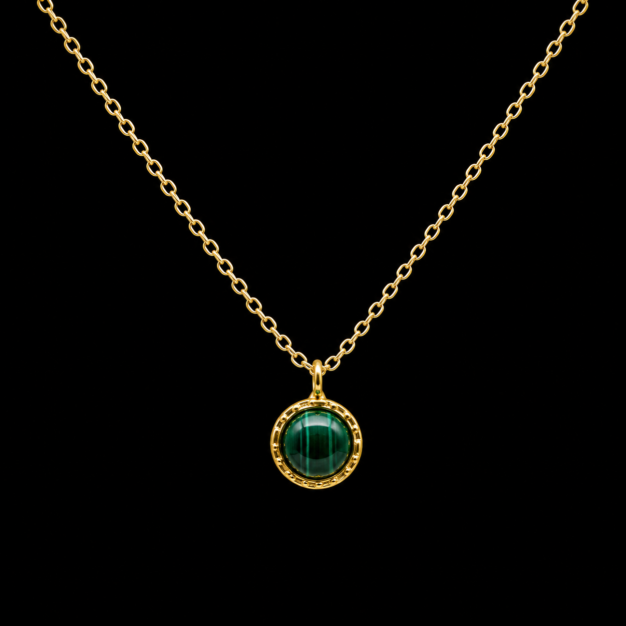 Collier Argent 925 Malachite Ronde