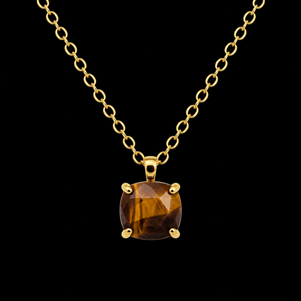 Collier Argent 925 Oeil de Tigre Carré