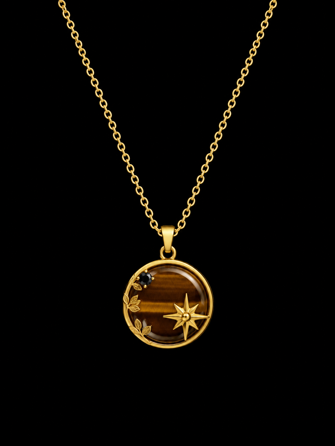 Collier Argent 925 Oeil de Tigre & Etoiles