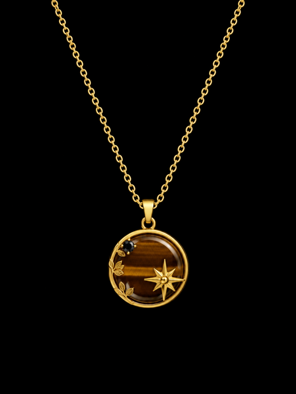 Collier Argent 925 Oeil de Tigre & Etoiles