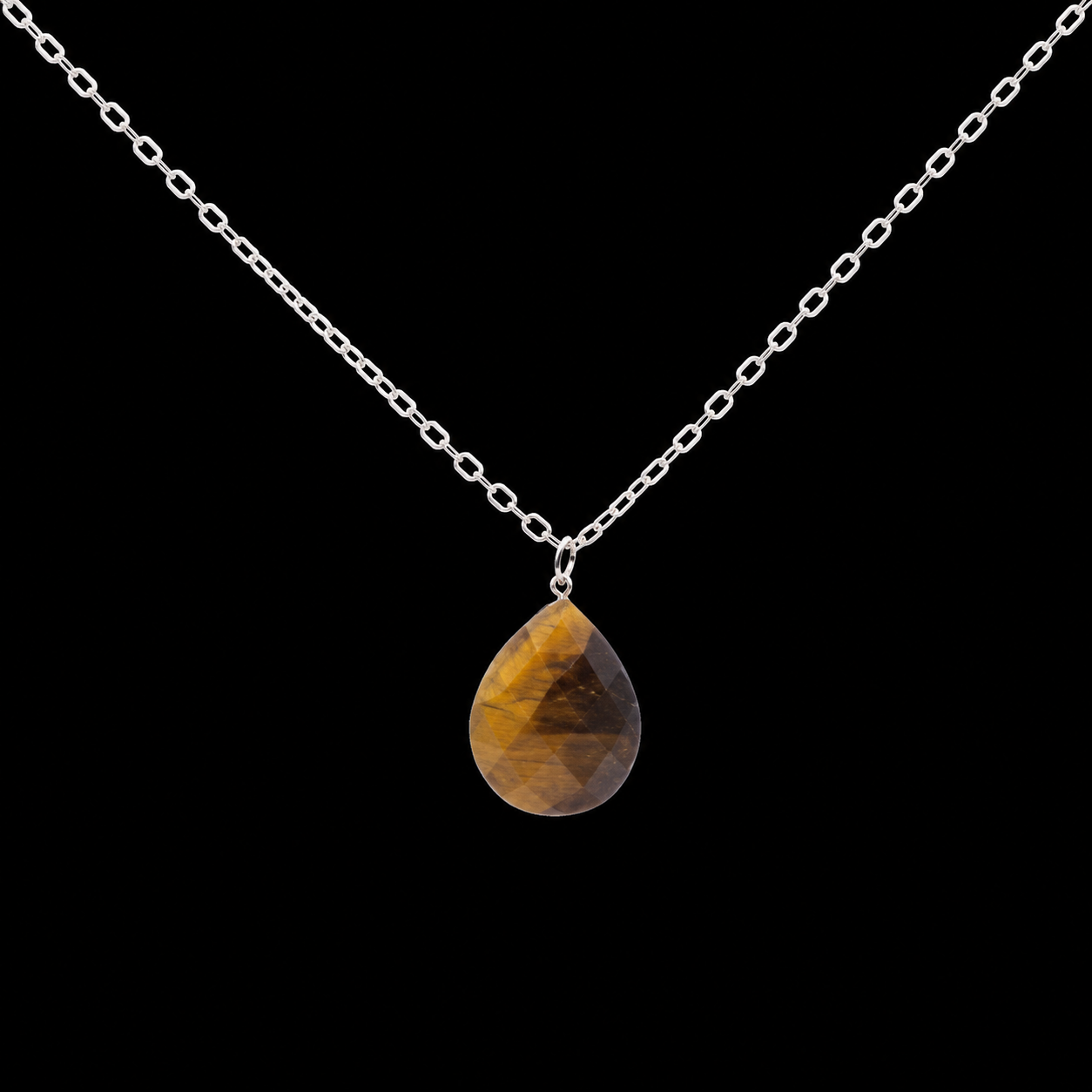 Collier Argent 925 Oeil de Tigre Goutte