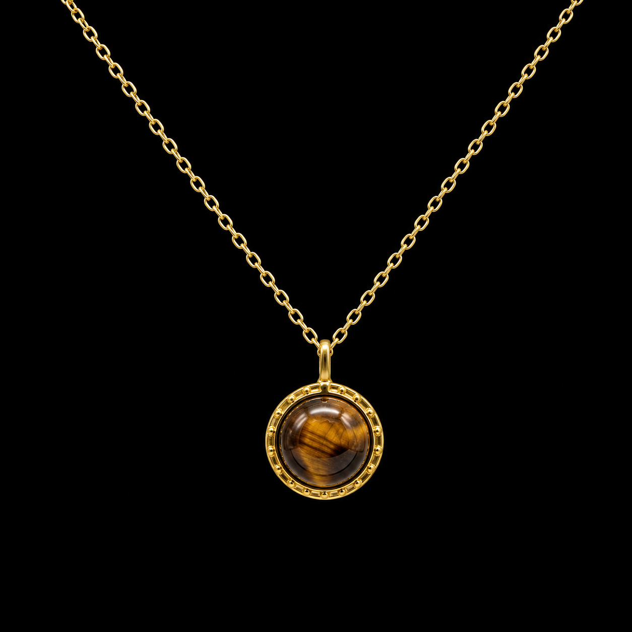 Collier Argent 925 Oeil de Tigre Rond