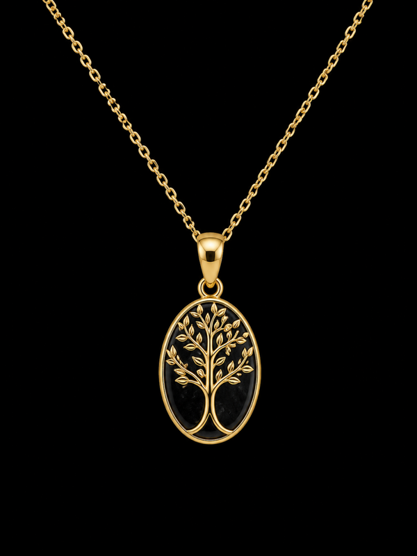 Collier Argent 925 Onyx & Arbre de Vie