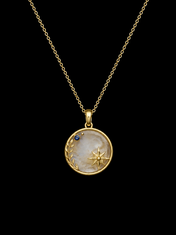 Collier Argent 925 Pierre de Lune & Etoiles