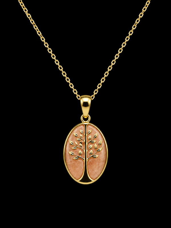 Collier Argent 925 Pierre de Soleil & Arbre de Vie