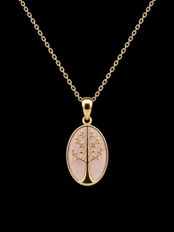 Collier Argent 925 Quartz Rose & Arbre de Vie