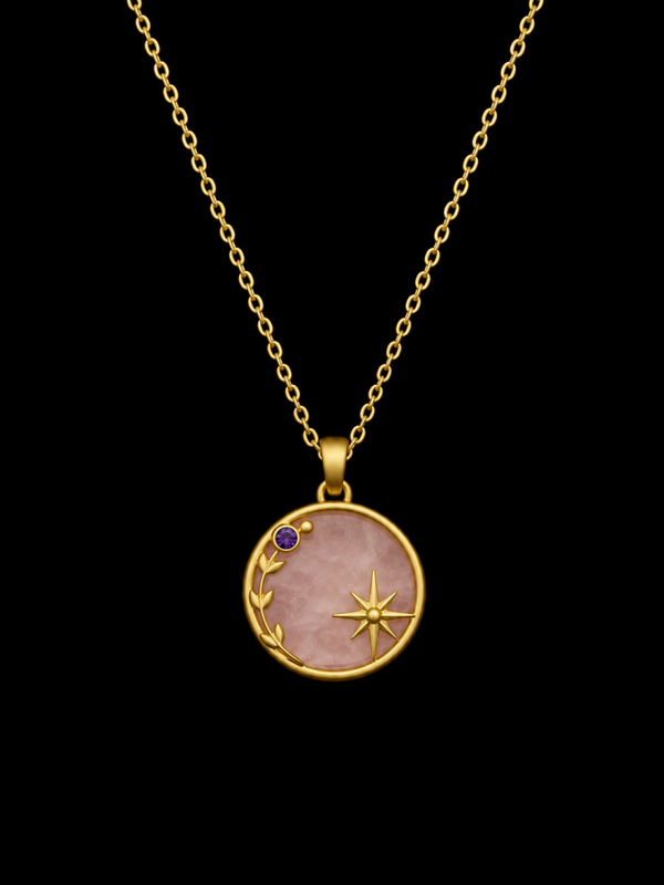 Collier Argent 925 Quartz Rose & Etoiles