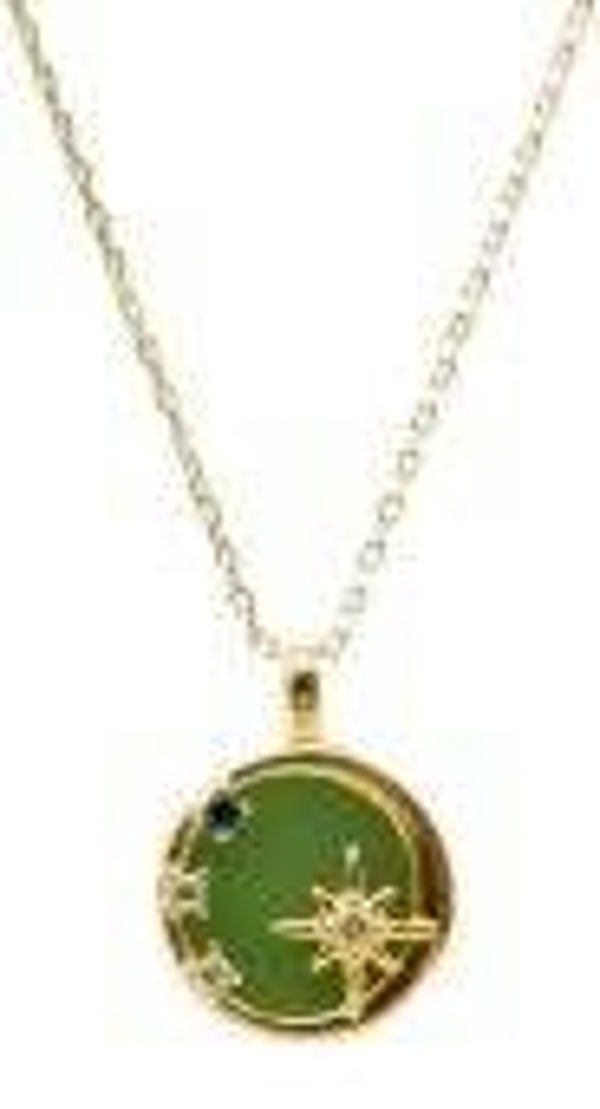 Collier Argent 925 Jade Verte & Etoiles