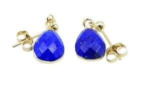 Boucles d'oreilles Argent 925 'Ondée Dorée' - Lapis Lazuli