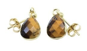 Boucles d'oreilles Argent 925 'Ondée Dorée' - Oeil de Tigre
