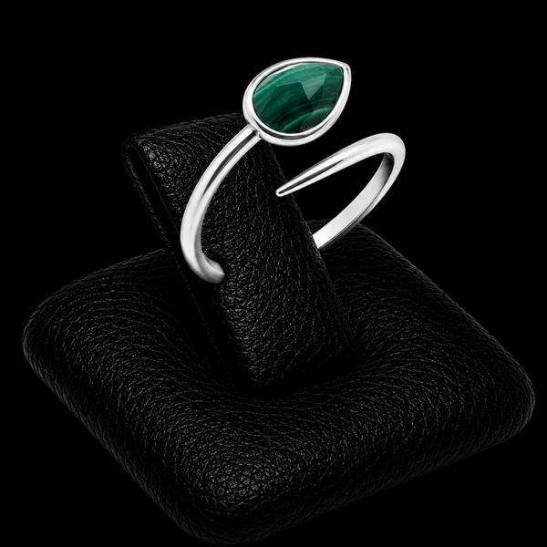 Bague Argent 925 'Serpent Argenté' - Malachite