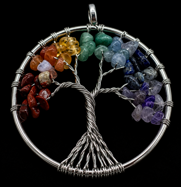 Pendentif Arbre de Vie 7 Chakras 4cm - Plaqué Argent