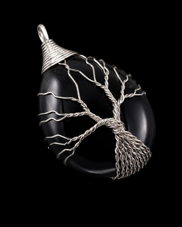 Pendentif Arbre de Vie - Obsidienne Noire 4cm