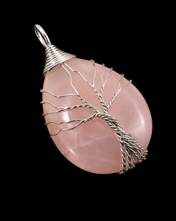 Pendentif Arbre de Vie - Quartz Rose 4cm