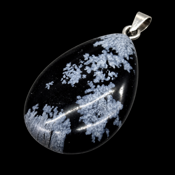 Pendentif Larme Obsidienne Neige 3cm