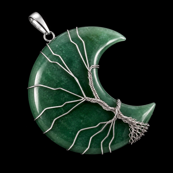 Pendentif Lune Arbre de Vie - Aventurine Verte 3.5cm