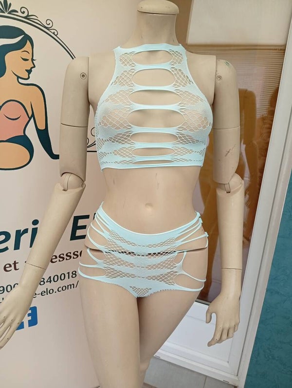 ensemble deux pièces résille blanc