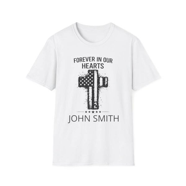 Personalized Memorial T-Shirt for Men | Custom American Flag Cross Remembrance Shirt