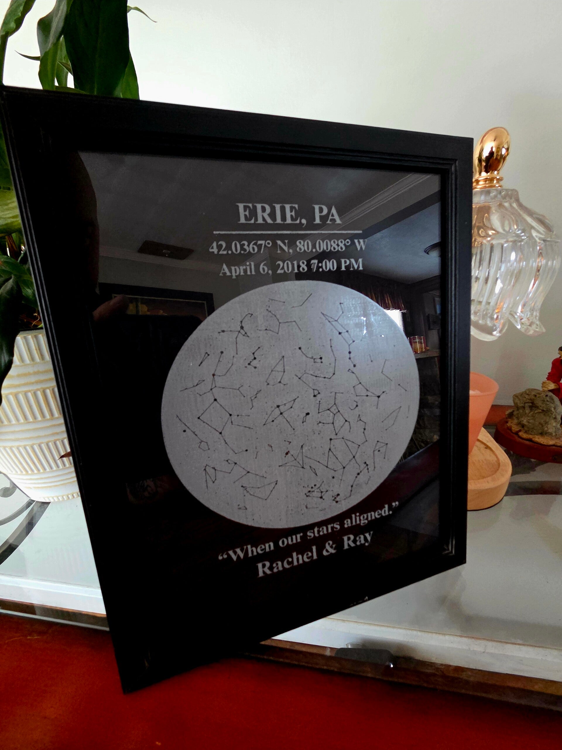 Custom Star Map Glass Etched Frame – A Timeless Love Story Written in the Stars
