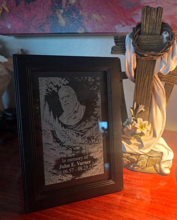 Custom Etched Glass Memorial — Portrait & Scenic Tribute