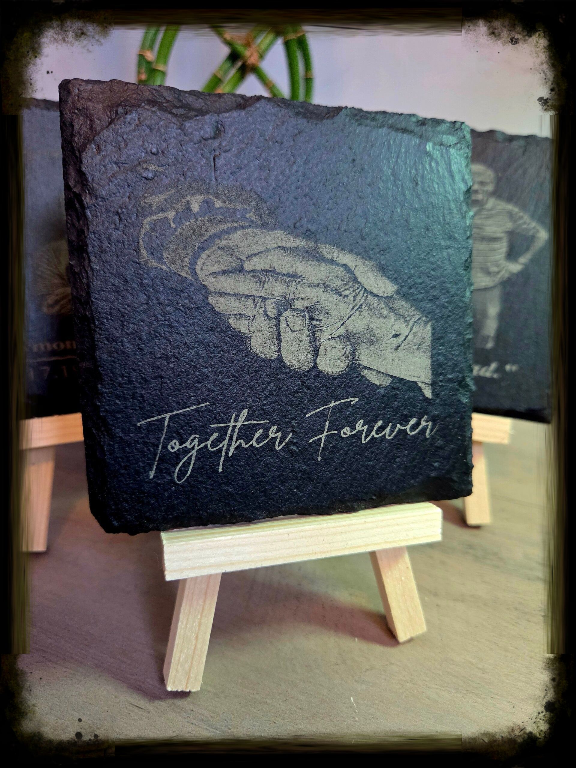Custom Memorial Photo Slate Tile | 4x4 Laser Etched Remembrance Keepsake