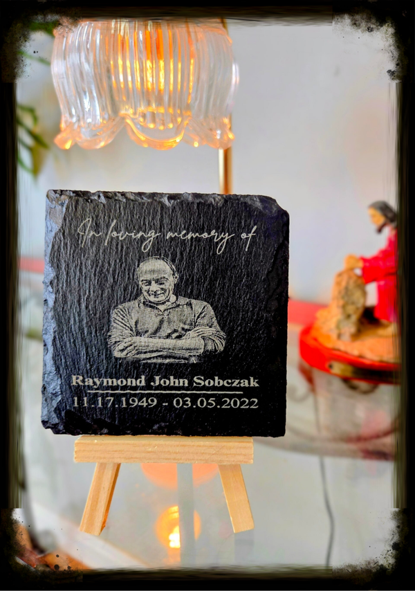 Custom Memorial Photo Slate Tile | 4x4 Laser Etched Remembrance Keepsake