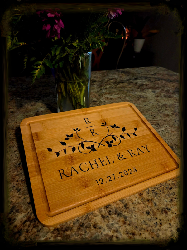 Personalized Laser Engraved Bamboo Cutting Board – Custom Name, Date & Design | Perfect Wedding, Anniversary, or Housewarming Gift