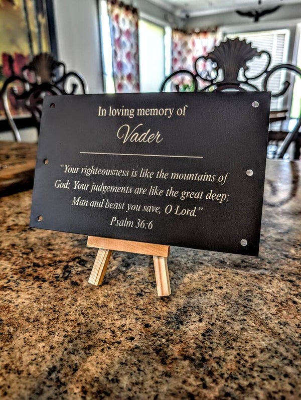 Custom Engraved Steel Memorial Plaque (5" x 8") with Easel