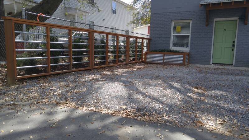 fence and planters - stained