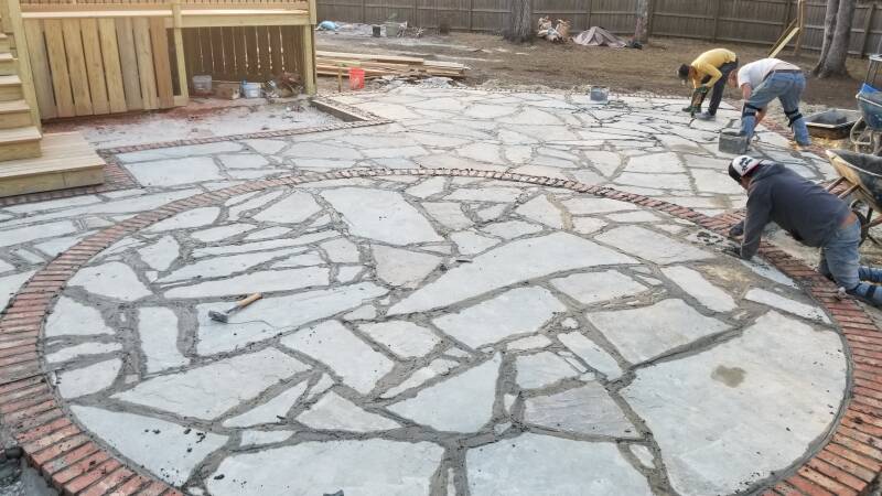 custom flagstone with brick inlay