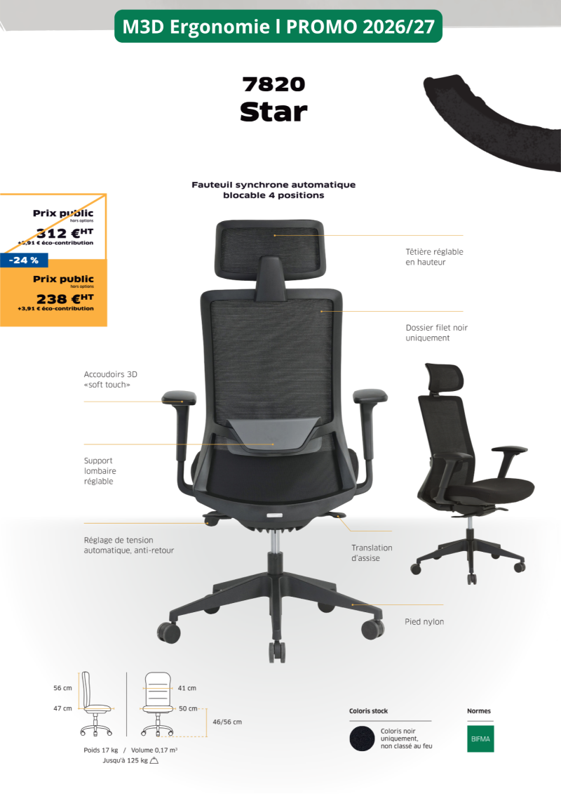 Fauteuil de bureau - Promo l M3D Ergonomie