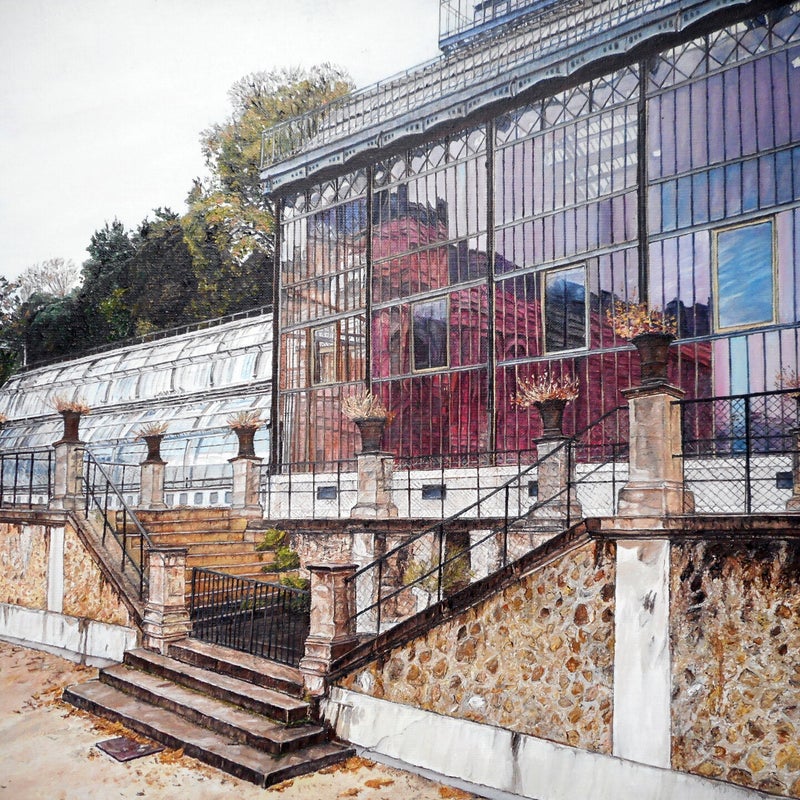 les grandes serres du jardin des plantes huile sur toile 61x50 cm 2014j