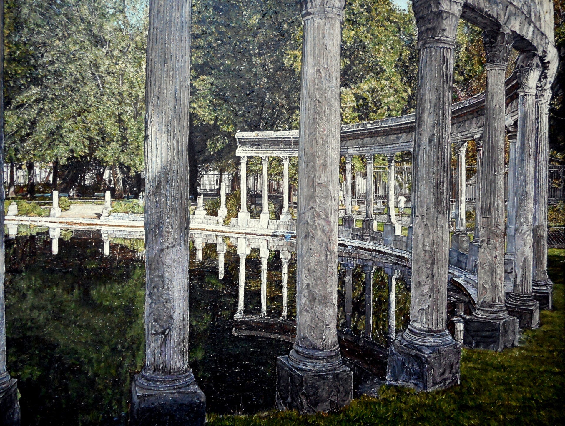 la colonnade d'eltang parc monceau huile sur toile 61x50 cm 2015j