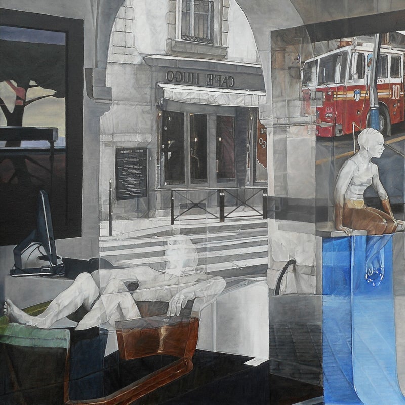 Arts sur Place des Vosges Paris 3 ème, huile et stratum corneum sur lin, 70x70cm, 2017-2018