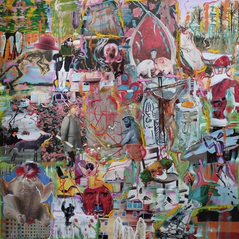 A Kind of Dada XXV collage + oil on cotton 70x70cm 2022