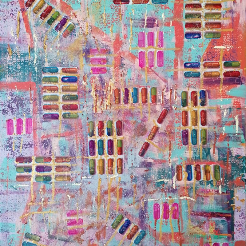 nos pharma pépites dores technique mixte sur toile 81x65 cm 2006-21-22