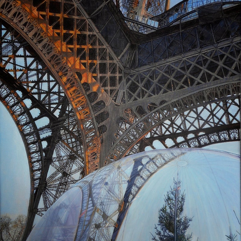 une boule sous la jupe d'eiffel huile sur toile 61x46 cm 2016