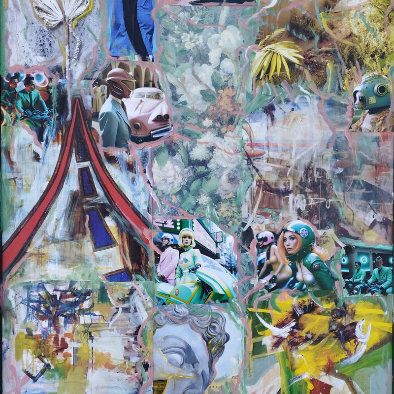 A Kind of Dada LIII collage +oil on plywood panel 70x50cm 2023