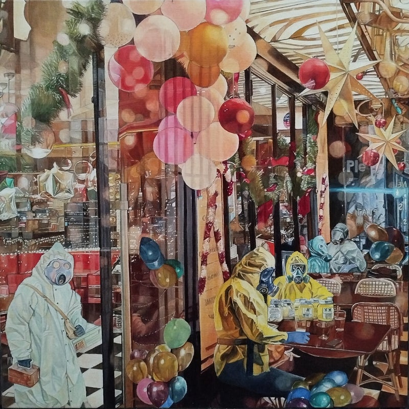 Xmas Tme Paris 2034 oil-on-linen, 60x60 cm, 2024-st
