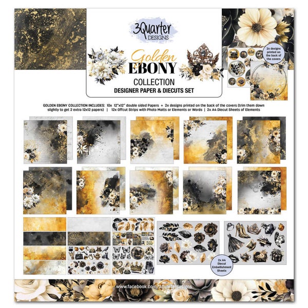 3Quarter Designs Golden Ebony 12x12 Design Paper & Diecuts Set