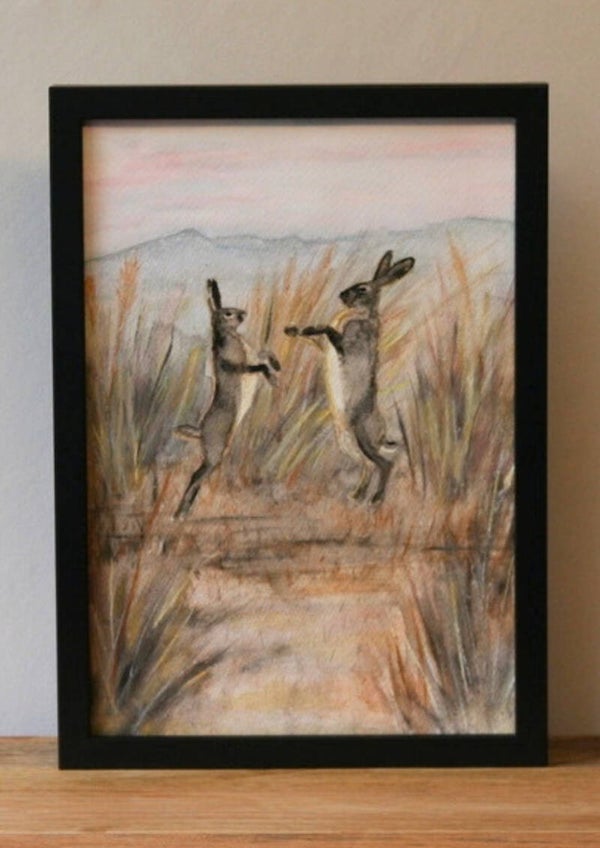 Schilderij "Fighting Hares"
