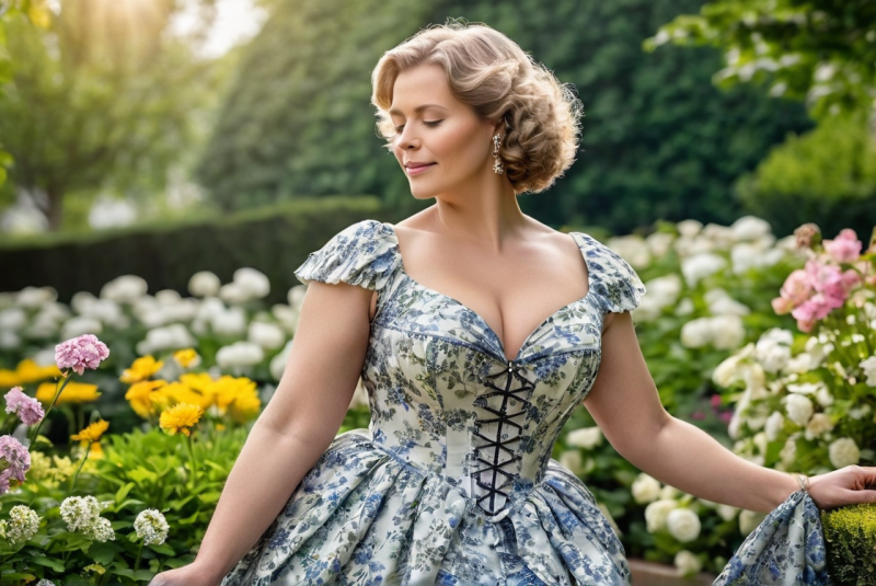 Vrouw in tuin die geniet van muziek.