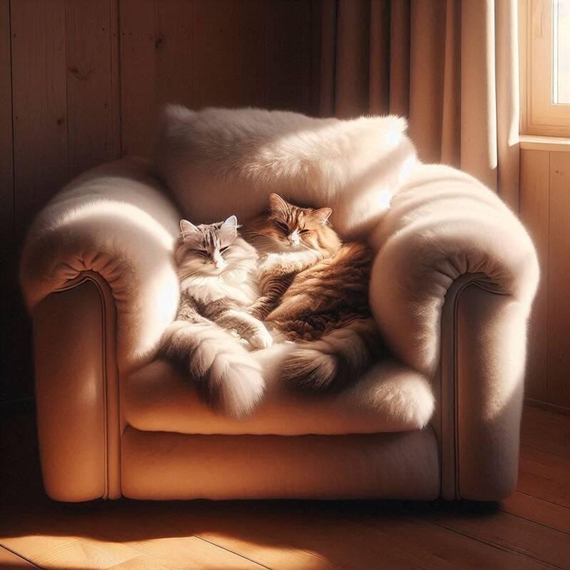 Afbeelding van katten in een stoel.